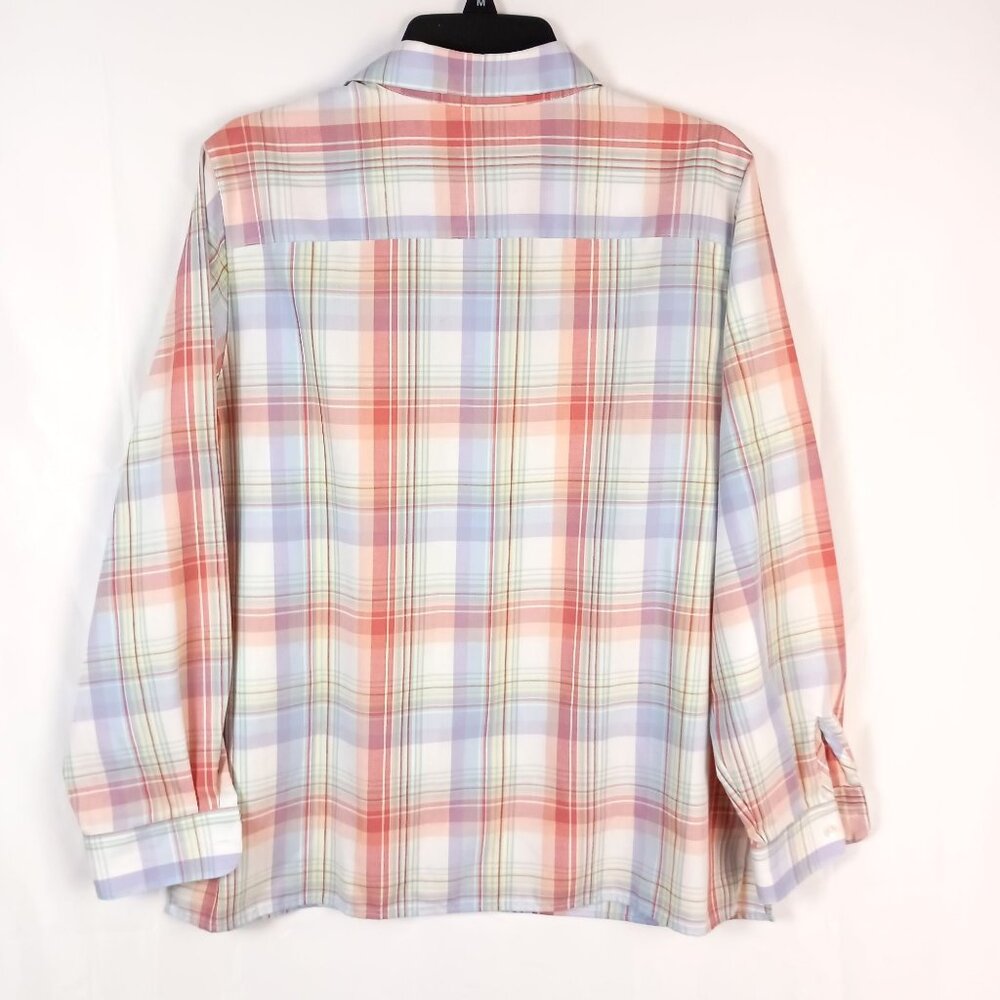 Foxcroft Wrinkle Free Plaid Button Front Shirt Women 16P Long Sleeve - Picture 3 of 4